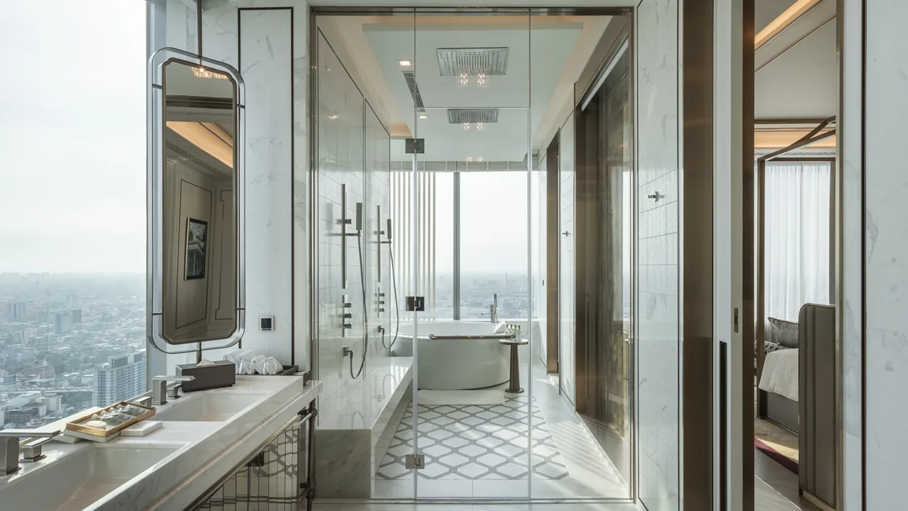 Suite • Vanity Suite bath vanity – double basin & full-height mirror